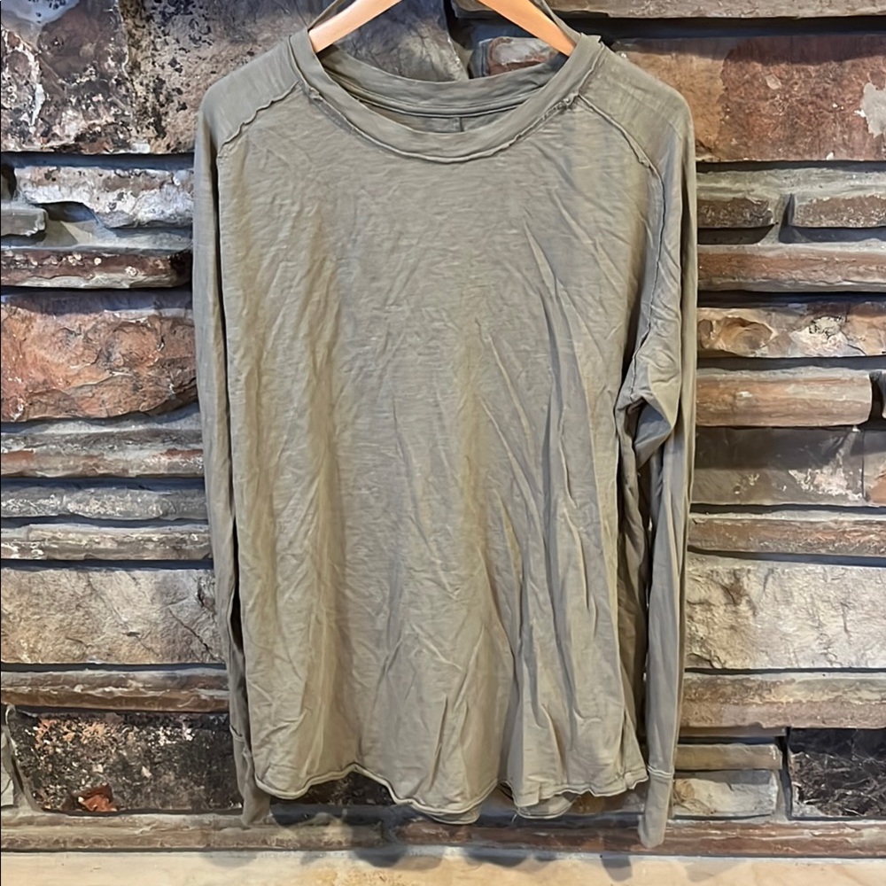 We the Free Arden  100% Cotton Slubbed Boho Long Sleeve Crewneck Tee Free People